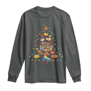 Feliz Navidad Long Sleeve Shirt Mexican Christmas Tree Fiesta TS14 Dark Heather Print Your Wear