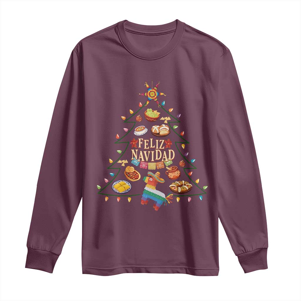 Feliz Navidad Long Sleeve Shirt Mexican Christmas Tree Fiesta TS14 Maroon Print Your Wear