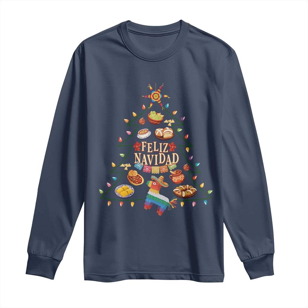 Feliz Navidad Long Sleeve Shirt Mexican Christmas Tree Fiesta TS14 Navy Print Your Wear