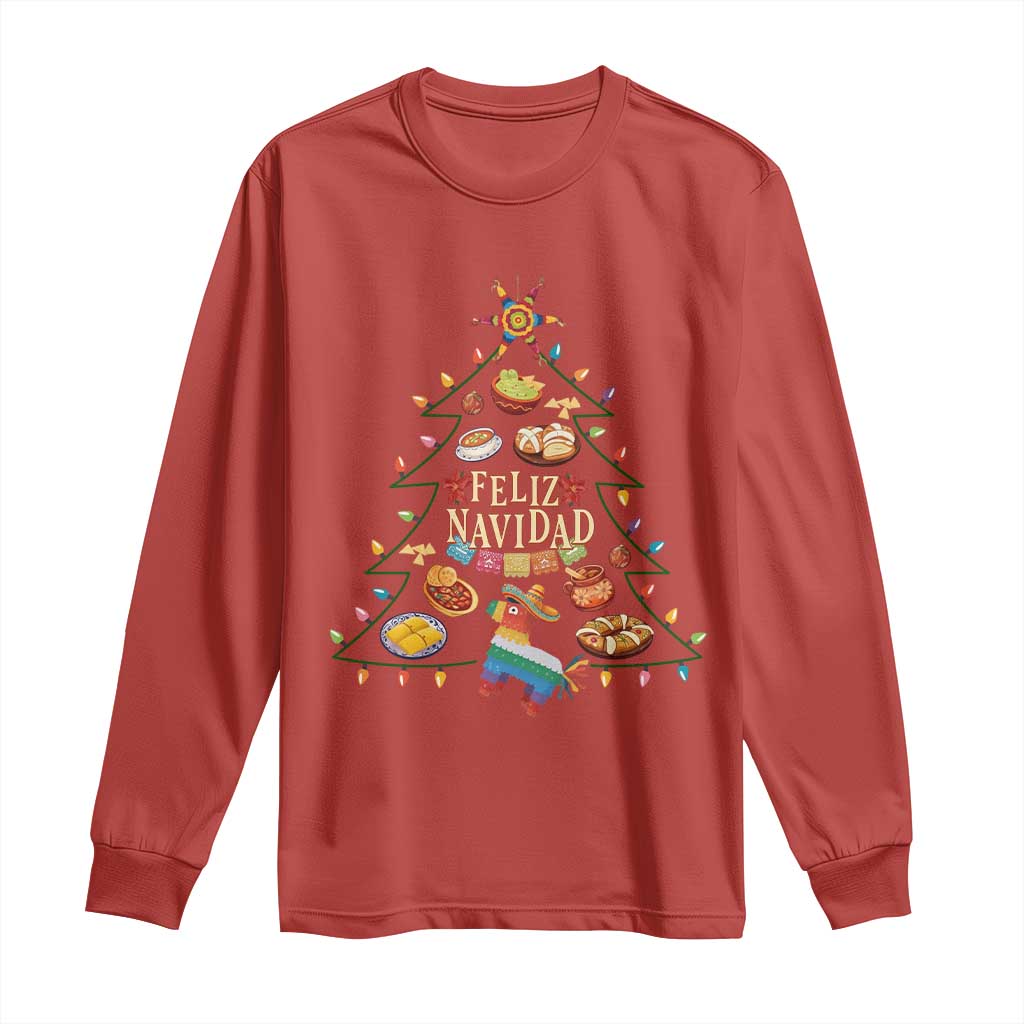 Feliz Navidad Long Sleeve Shirt Mexican Christmas Tree Fiesta TS14 Red Print Your Wear