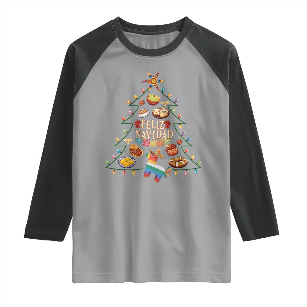 Feliz Navidad Raglan Shirt Mexican Christmas Tree Fiesta TS14 Sport Gray Black Print Your Wear