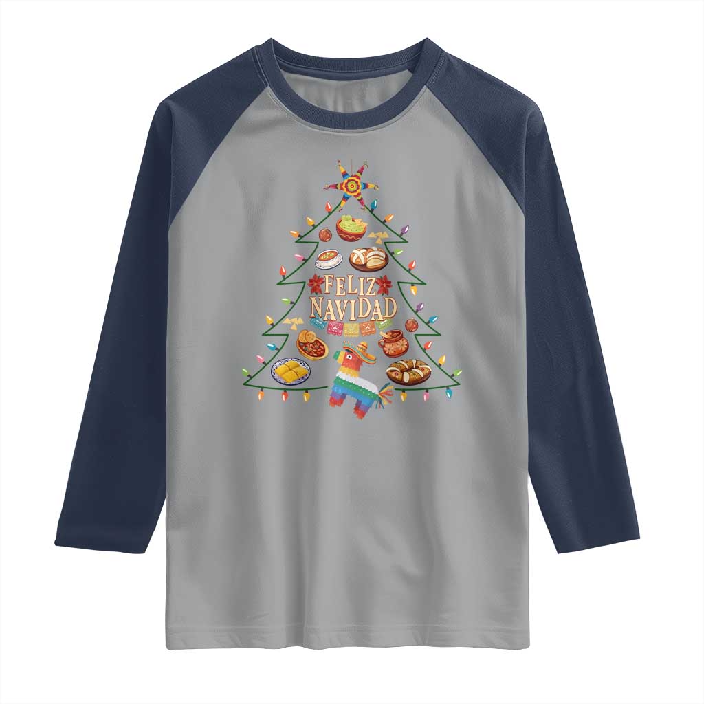 Feliz Navidad Raglan Shirt Mexican Christmas Tree Fiesta TS14 Sport Gray Navy Print Your Wear