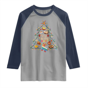 Feliz Navidad Raglan Shirt Mexican Christmas Tree Fiesta TS14 Sport Gray Navy Print Your Wear