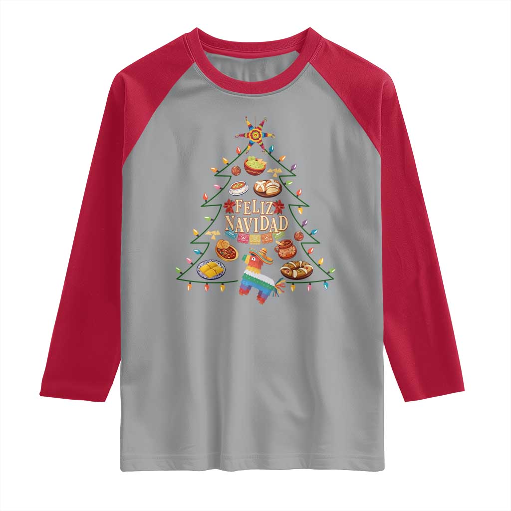 Feliz Navidad Raglan Shirt Mexican Christmas Tree Fiesta TS14 Sport Gray Red Print Your Wear