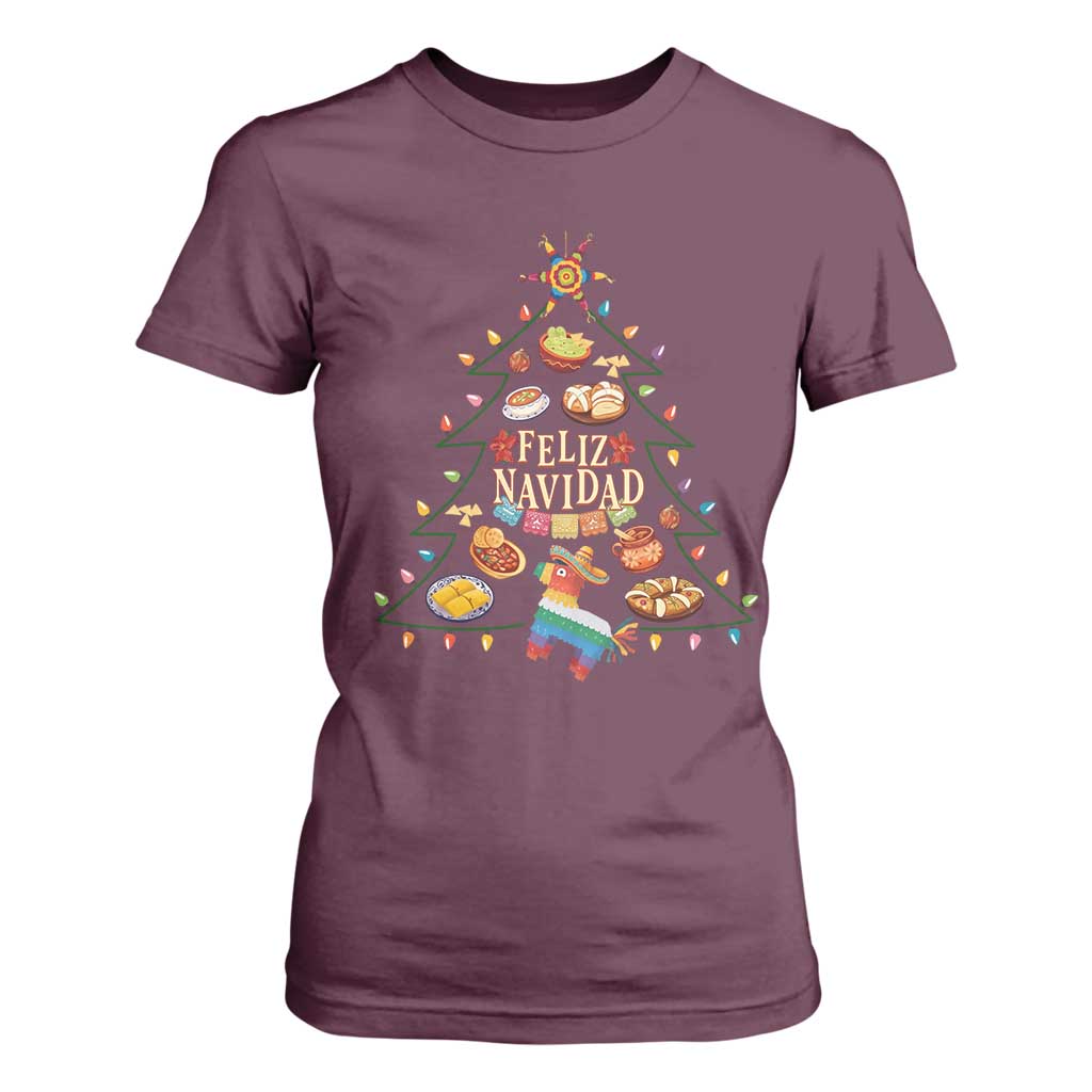 Feliz Navidad T Shirt For Women Mexican Christmas Tree Fiesta TS14 Maroon Print Your Wear
