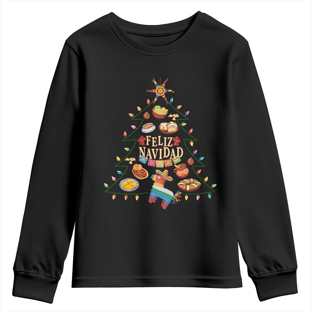 Feliz Navidad Youth Sweatshirt Mexican Christmas Tree Fiesta TS14 Black Print Your Wear