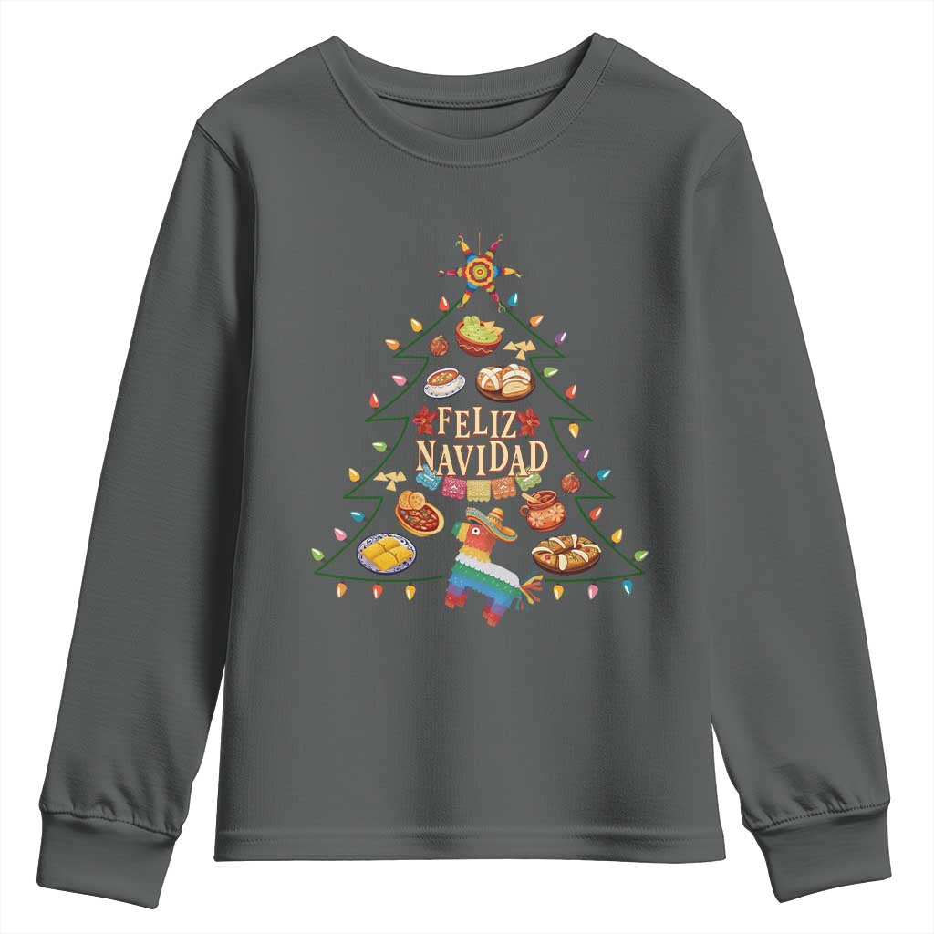 Feliz Navidad Youth Sweatshirt Mexican Christmas Tree Fiesta TS14 Dark Heather Print Your Wear