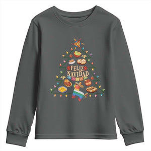 Feliz Navidad Youth Sweatshirt Mexican Christmas Tree Fiesta TS14 Dark Heather Print Your Wear