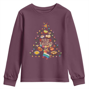 Feliz Navidad Youth Sweatshirt Mexican Christmas Tree Fiesta TS14 Maroon Print Your Wear
