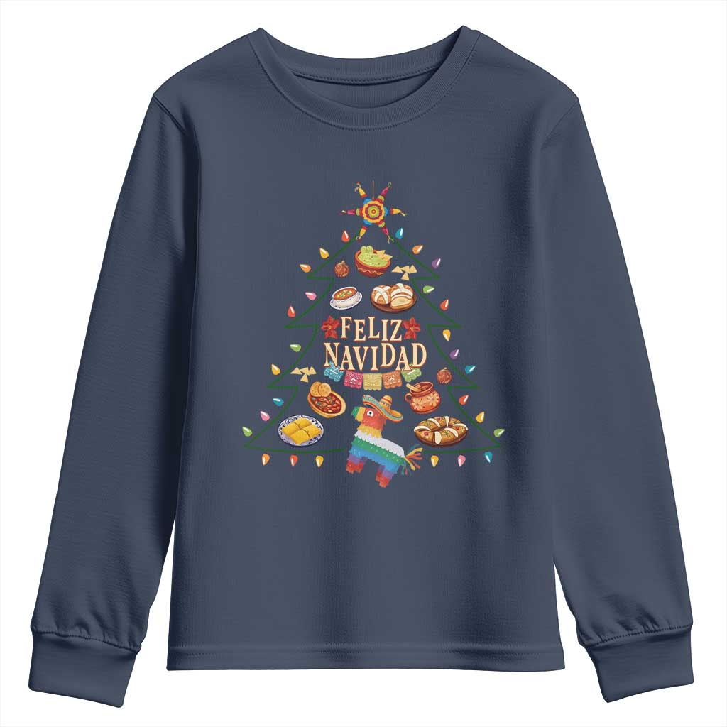 Feliz Navidad Youth Sweatshirt Mexican Christmas Tree Fiesta TS14 Navy Print Your Wear
