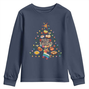 Feliz Navidad Youth Sweatshirt Mexican Christmas Tree Fiesta TS14 Navy Print Your Wear
