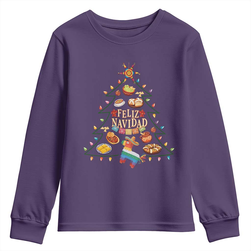 Feliz Navidad Youth Sweatshirt Mexican Christmas Tree Fiesta TS14 Purple Print Your Wear