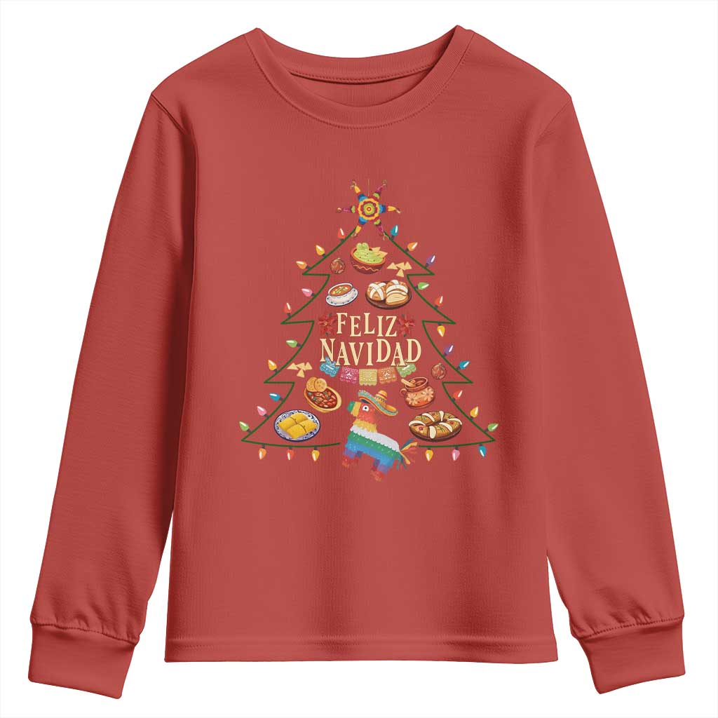 Feliz Navidad Youth Sweatshirt Mexican Christmas Tree Fiesta TS14 Red Print Your Wear