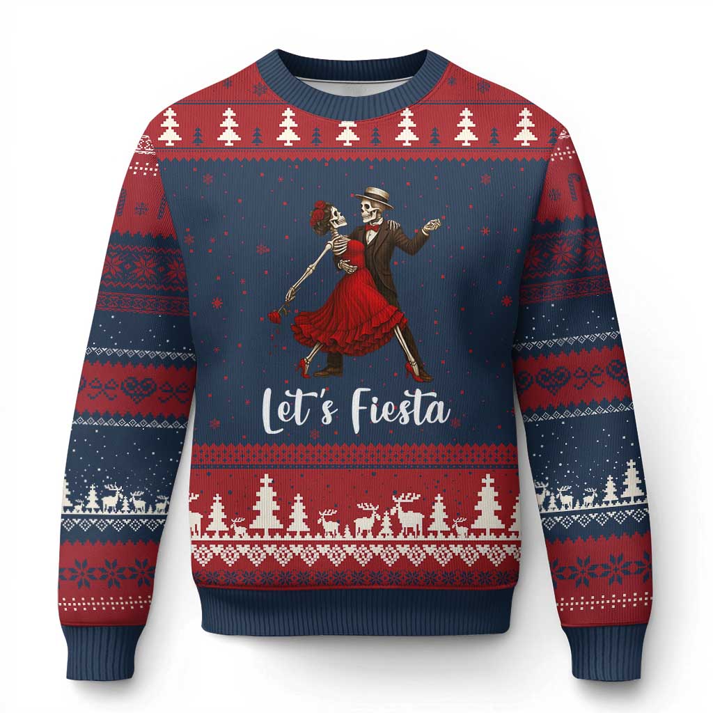 Skeleton Mexican Xmas Ugly Christmas Sweater Let us Fiesta TS14 Navy Red Print Your Wear
