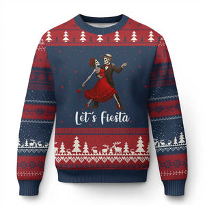 Skeleton Mexican Xmas Ugly Christmas Sweater Let us Fiesta TS14 Navy Red Print Your Wear