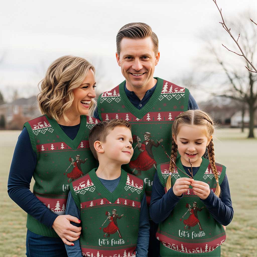 Skeleton Mexican Xmas V-Neck Knit Sweater Vest Let us Fiesta TS14 Red Green Print Your Wear
