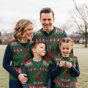 Skeleton Mexican Xmas V-Neck Knit Sweater Vest Let us Fiesta TS14 Red Green Print Your Wear