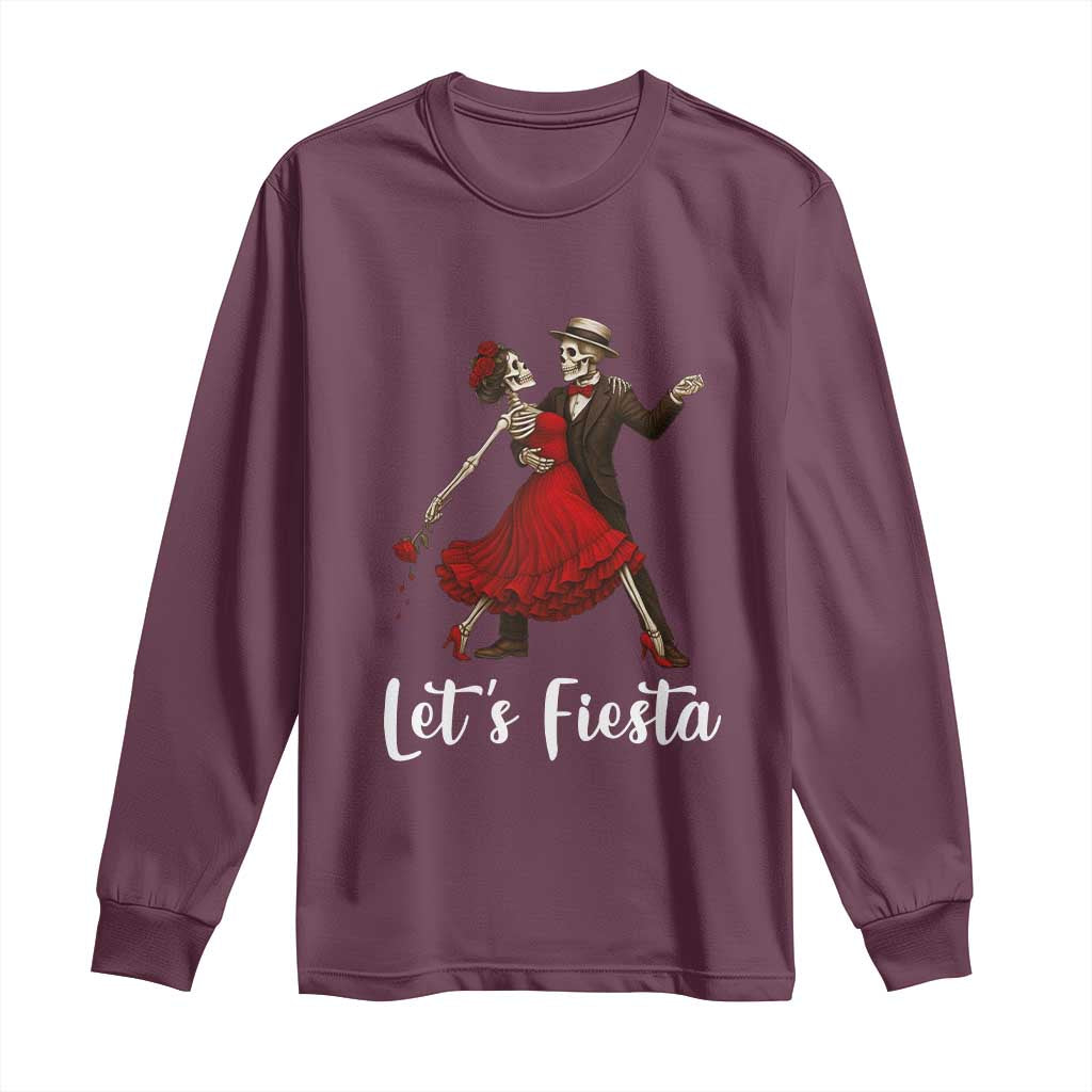 Skeleton Mexican Christmas Long Sleeve Shirt Let us Fiesta TS14 Maroon Print Your Wear