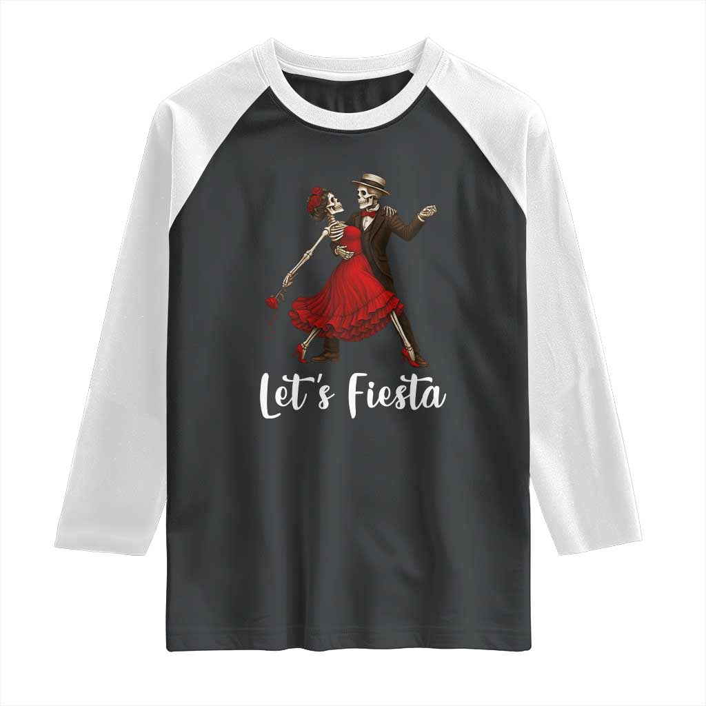 Skeleton Mexican Christmas Raglan Shirt Let us Fiesta TS14 Black White Print Your Wear