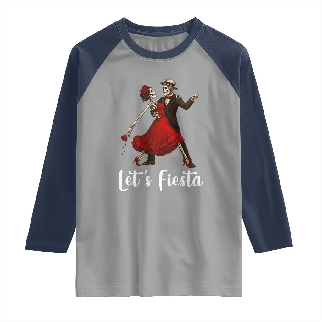 Skeleton Mexican Christmas Raglan Shirt Let us Fiesta TS14 Sport Gray Navy Print Your Wear