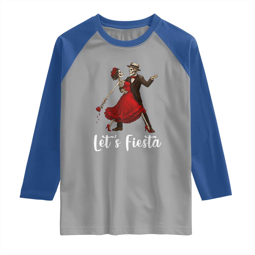 Skeleton Mexican Christmas Raglan Shirt Let us Fiesta TS14 Sport Gray Royal Print Your Wear