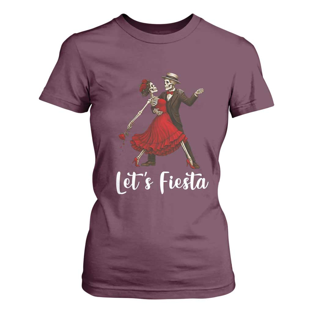 Skeleton Mexican Christmas T Shirt For Women Let us Fiesta TS14 Maroon Print Your Wear