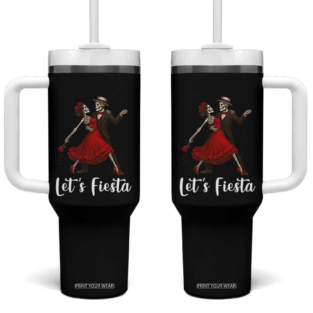 Skeleton Mexican Christmas Tumbler With Handle Let us Fiesta TS14 One Size: 40 oz Black Print Your Wear