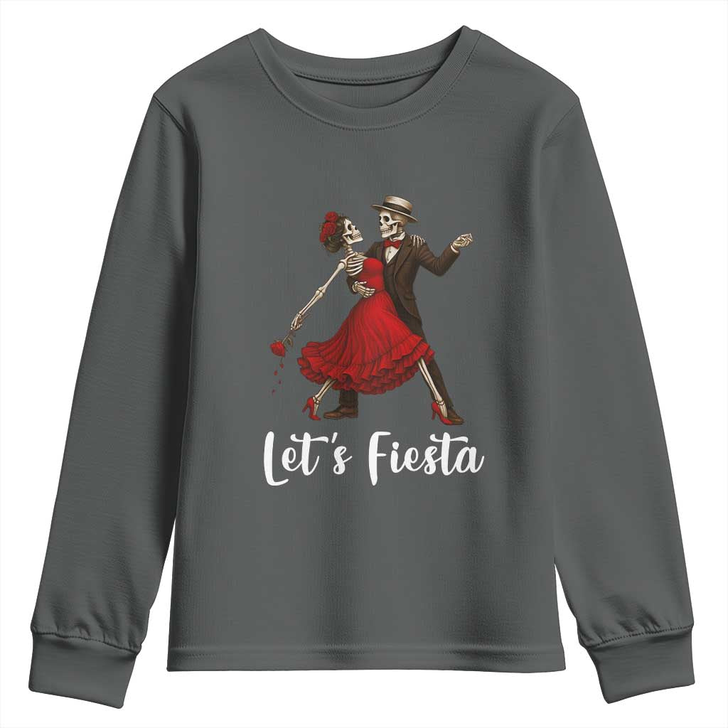 Skeleton Mexican Christmas Youth Sweatshirt Let us Fiesta TS14 Dark Heather Print Your Wear