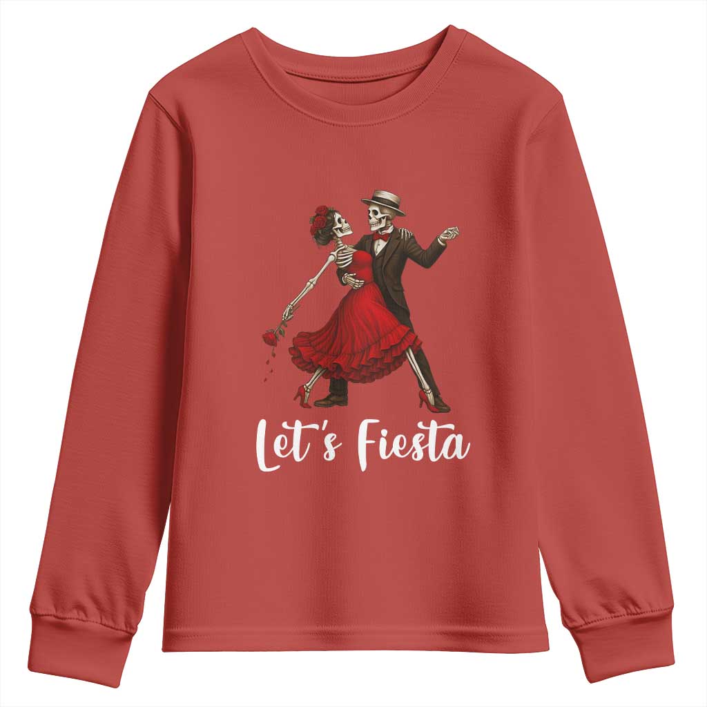 Skeleton Mexican Christmas Youth Sweatshirt Let us Fiesta TS14 Red Print Your Wear