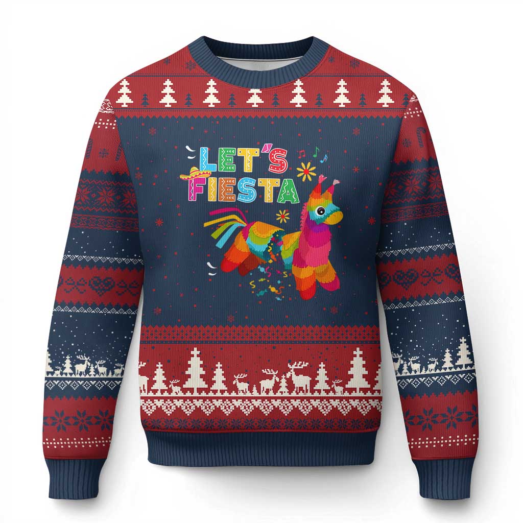 Funny Pinata Mexican Ugly Christmas Sweater Let Us Fiesta TS14 Navy Red Print Your Wear