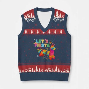 Funny Pinata Mexican V-Neck Knit Sweater Vest Let Us Fiesta TS14 Navy Red Print Your Wear