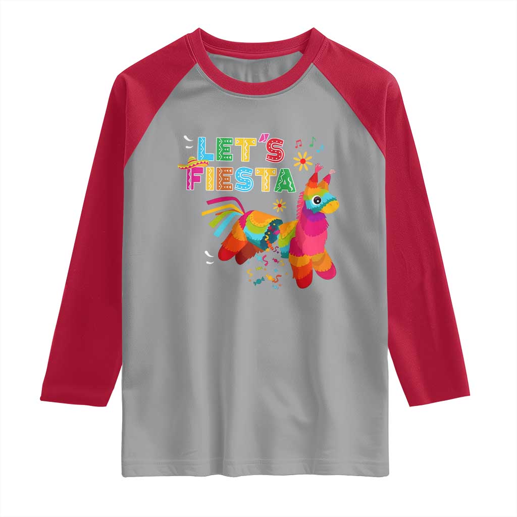 Funny Pinata Mexican Raglan Shirt Let Us Fiesta TS14 Sport Gray Red Print Your Wear
