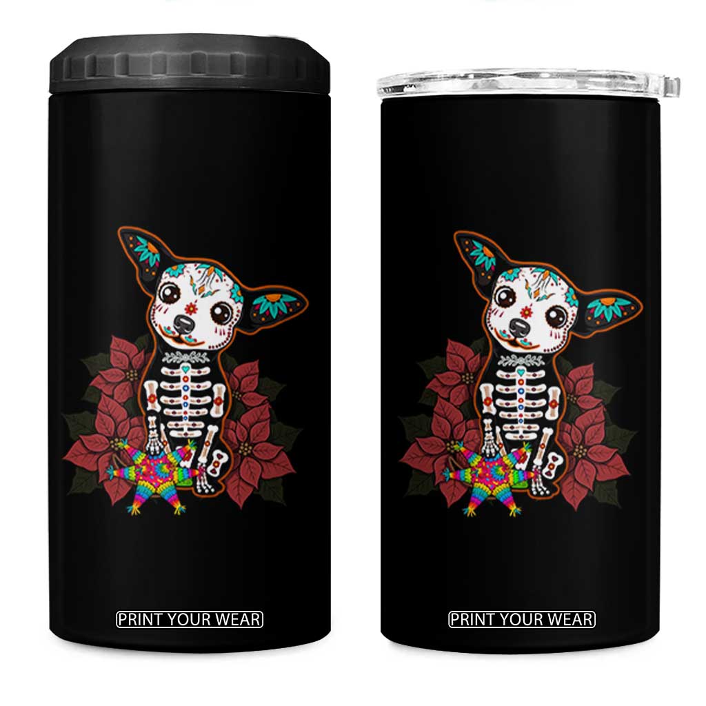 Calavera Chihuahua 4 in 1 Can Cooler Tumbler Pinata Dia De Los Muertos Mexican TS14 One Size: 16 oz Black Print Your Wear