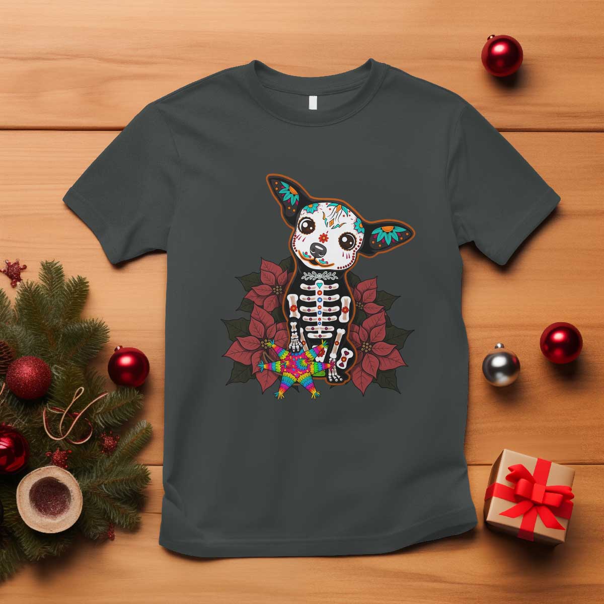 Calavera Chihuahua T Shirt Pinata Dia De Los Muertos Mexican TS14 Dark Heather Print Your Wear