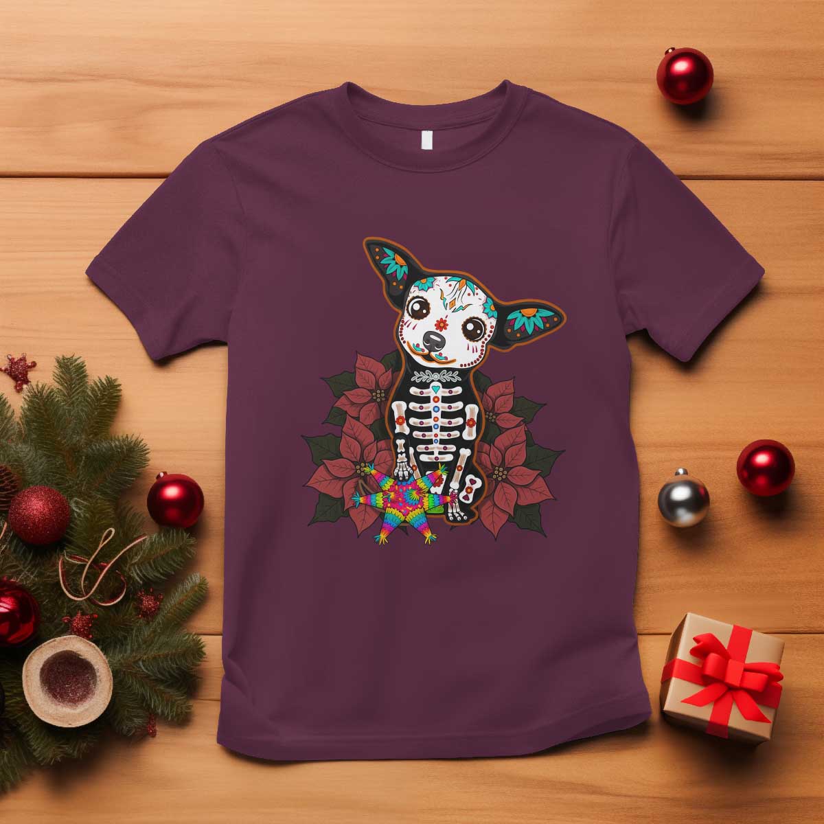 Calavera Chihuahua T Shirt Pinata Dia De Los Muertos Mexican TS14 Maroon Print Your Wear
