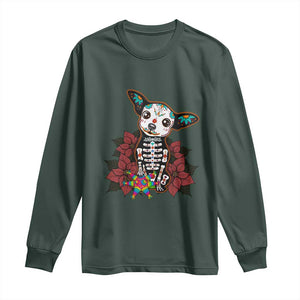 Calavera Chihuahua Long Sleeve Shirt Pinata Dia De Los Muertos Mexican TS14 Dark Forest Green Print Your Wear