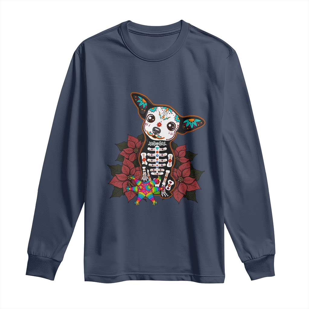 Calavera Chihuahua Long Sleeve Shirt Pinata Dia De Los Muertos Mexican TS14 Navy Print Your Wear