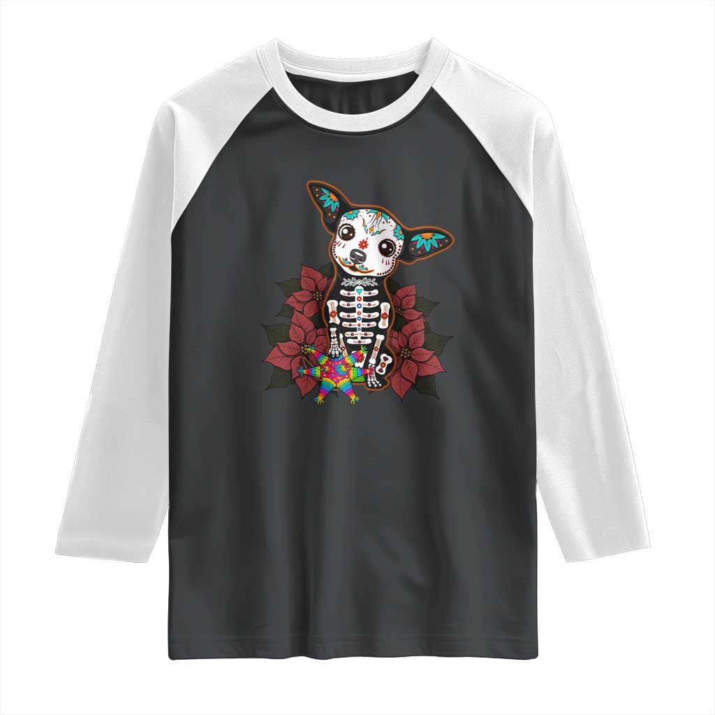 Calavera Chihuahua Raglan Shirt Pinata Dia De Los Muertos Mexican TS14 Black White Print Your Wear
