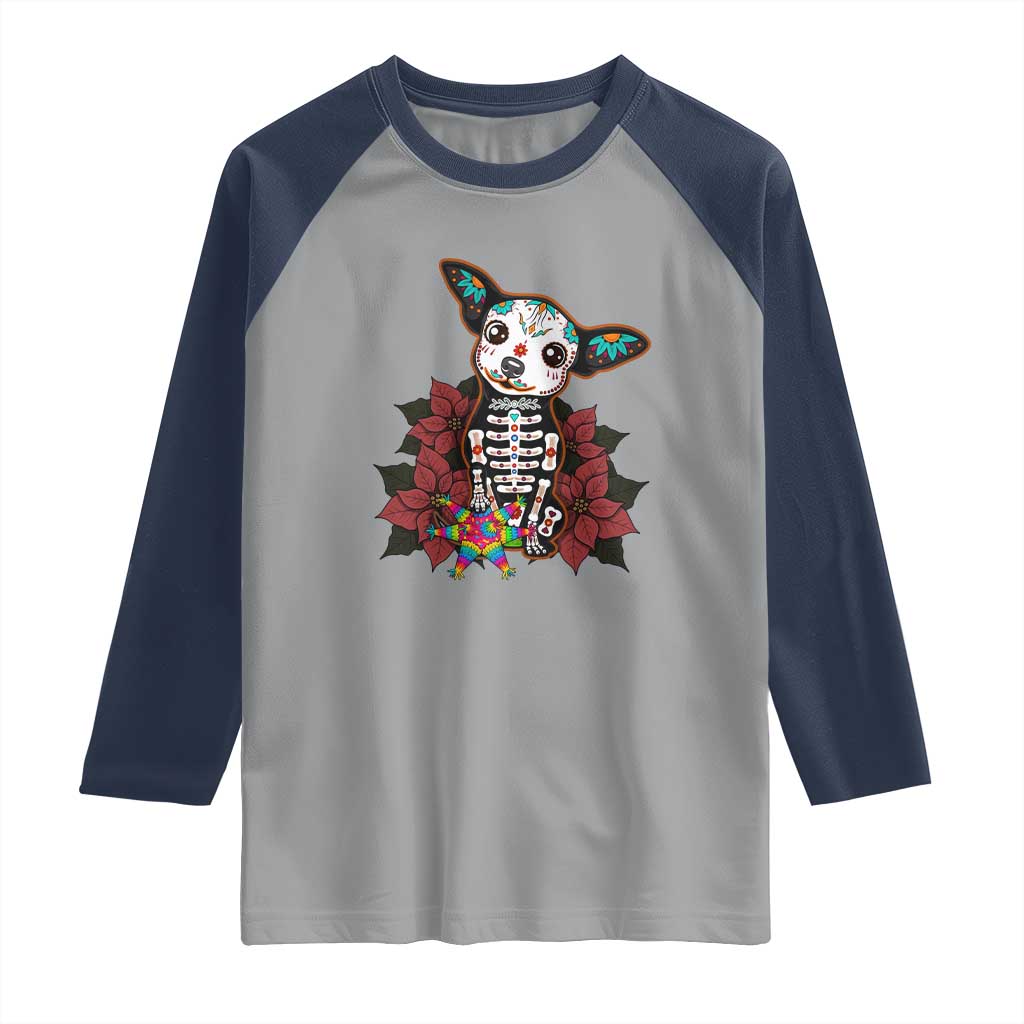 Calavera Chihuahua Raglan Shirt Pinata Dia De Los Muertos Mexican TS14 Sport Gray Navy Print Your Wear
