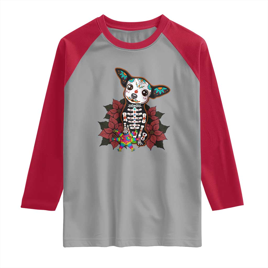 Calavera Chihuahua Raglan Shirt Pinata Dia De Los Muertos Mexican TS14 Sport Gray Red Print Your Wear