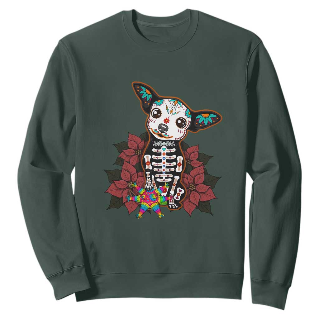 Calavera Chihuahua Sweatshirt Pinata Dia De Los Muertos Mexican TS14 Dark Forest Green Print Your Wear