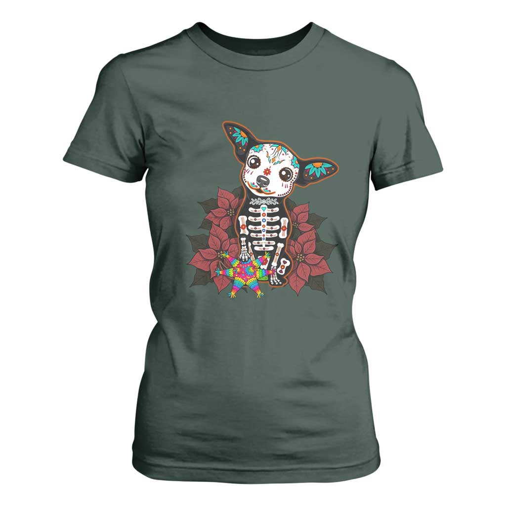 Calavera Chihuahua T Shirt For Women Pinata Dia De Los Muertos Mexican TS14 Dark Forest Green Print Your Wear