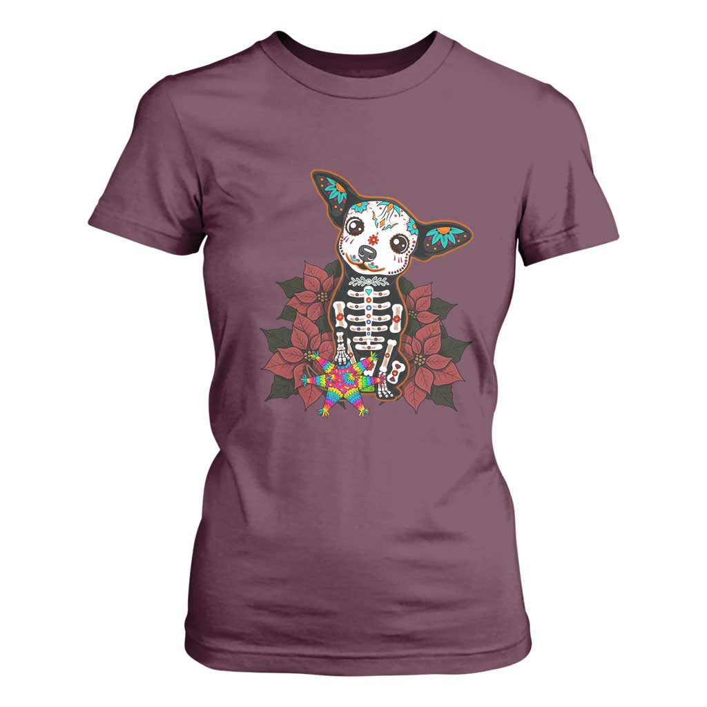 Calavera Chihuahua T Shirt For Women Pinata Dia De Los Muertos Mexican TS14 Maroon Print Your Wear
