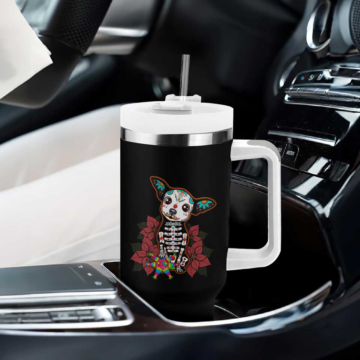Calavera Chihuahua Tumbler With Handle Pinata Dia De Los Muertos Mexican TS14 Print Your Wear