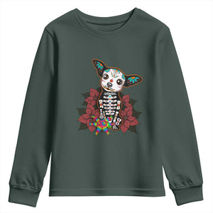 Calavera Chihuahua Youth Sweatshirt Pinata Dia De Los Muertos Mexican TS14 Dark Forest Green Print Your Wear