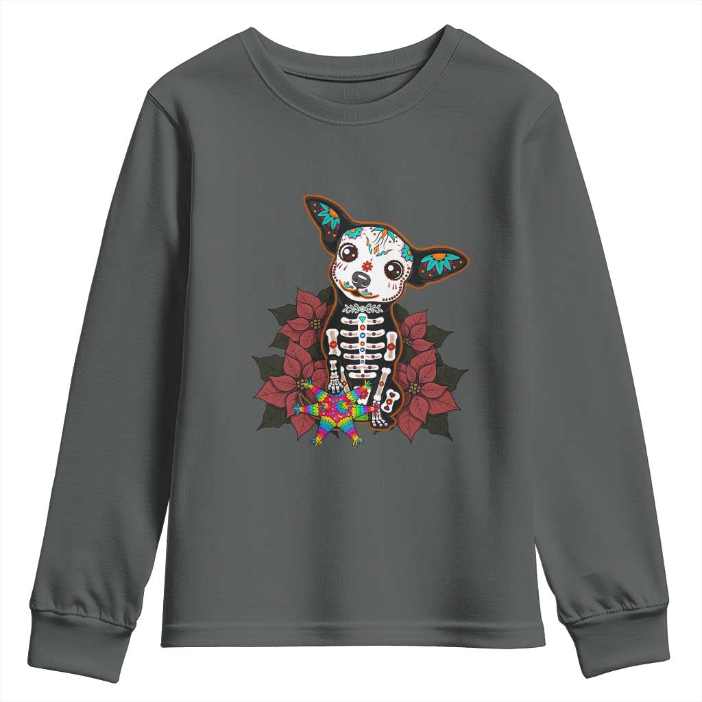 Calavera Chihuahua Youth Sweatshirt Pinata Dia De Los Muertos Mexican TS14 Dark Heather Print Your Wear