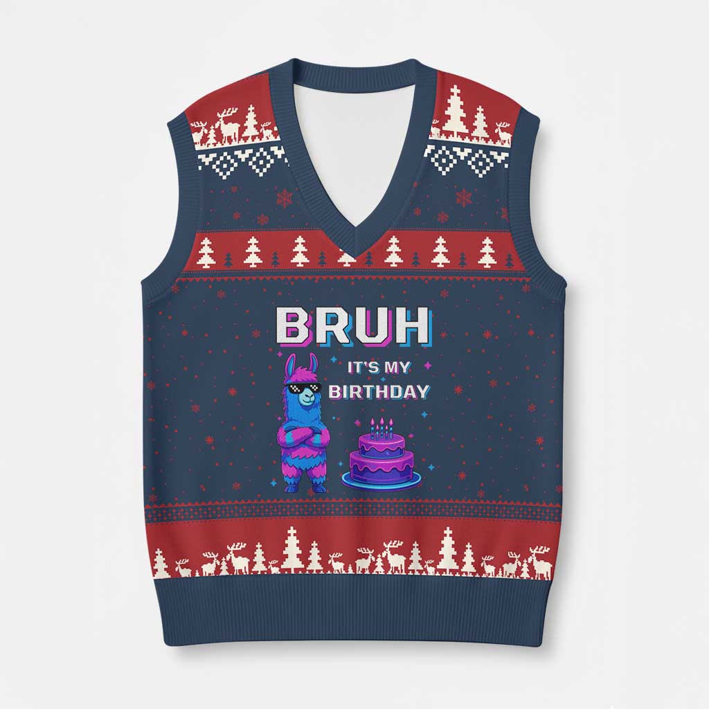 Funny Pinata Mexican V-Neck Knit Sweater Vest Bruh It Is My Birthday TS14 Navy Red Print Your Wear