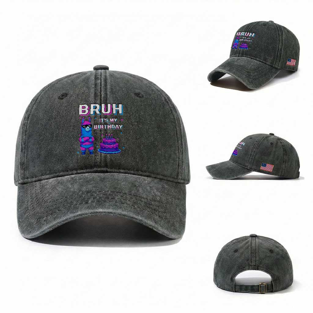 Funny Pinata Mexican Washed Cotton Baseball Cap Bruh It Is My Birthday TS14 Washed Cap Universal Fit Dark Green Print Your Wear
