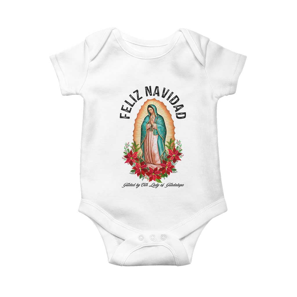 Virgin Mary Feliz Navidad Baby Onesie Our Lady Virgen De Guadalupe TS14 White Print Your Wear