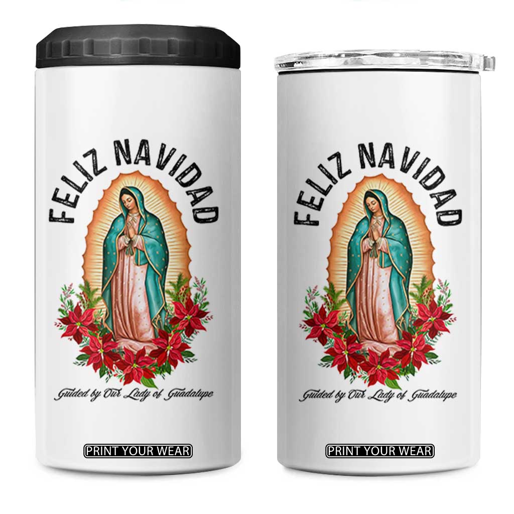 Virgin Mary Feliz Navidad 4 in 1 Can Cooler Tumbler Our Lady Virgen De Guadalupe TS14 One Size: 16 oz White Print Your Wear